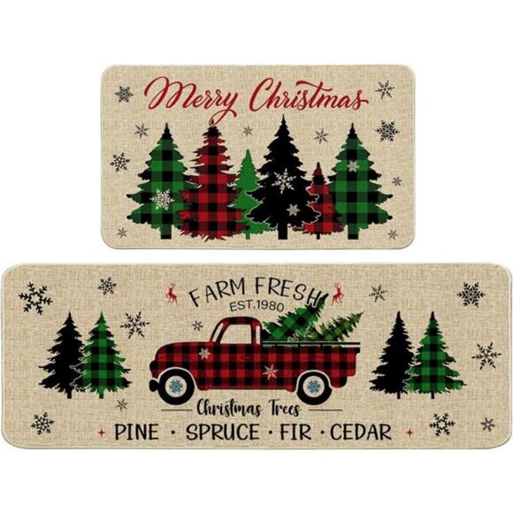 Christmas Kitchen Mats Set of 2, Christmas Kitchen Rugs and Mats Farmhouse - Picture 1 of 7